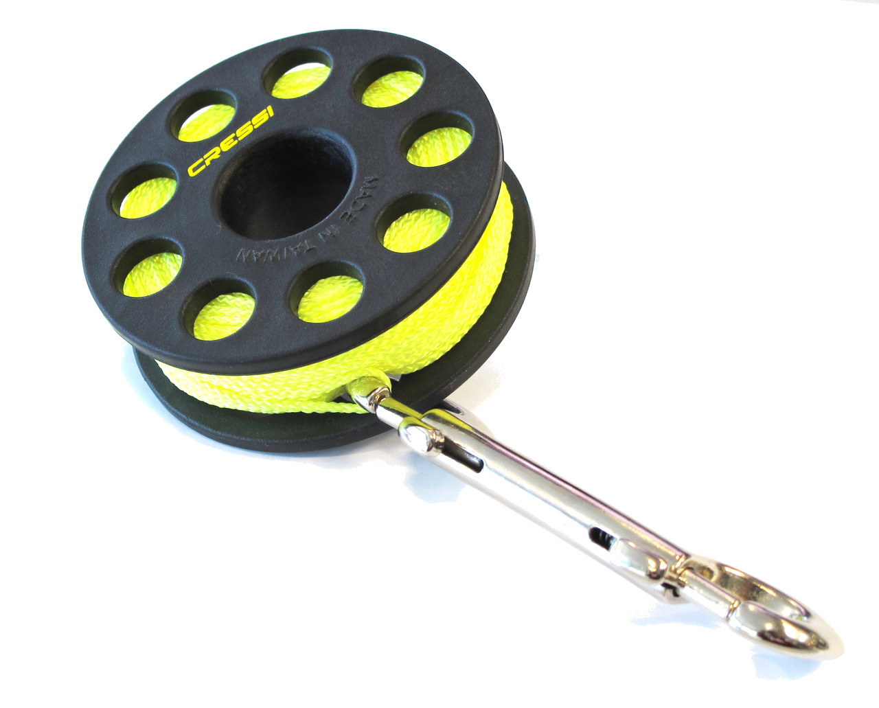 carrete de buceo cressi spool con liberación rápida del cabo sujetado con dos dedos - disponible en 20, 30 y 50m